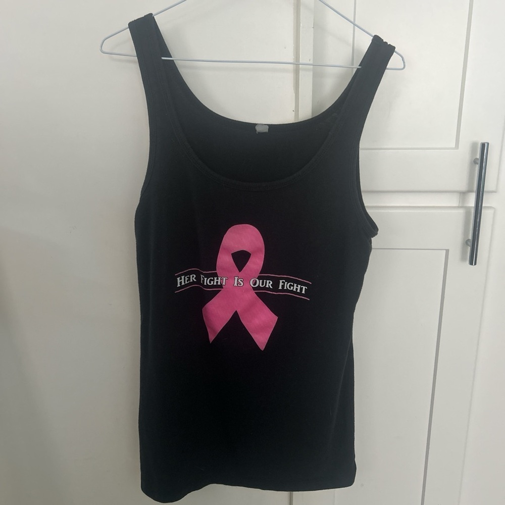 Fruit of the Loom Black Tank Top with Pink Ribbon